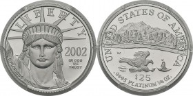 USA
 République fédérale (1789 à nos jours)
 25 dollars platine - 2002 W West Point (New York). 
 Flan Bruni - PCGS PR 69 DEEP CAMEO
 400 / 500...
