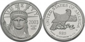 USA
 République fédérale (1789 à nos jours)
 25 dollars platine - 2003 W West Point (New York). 
 Flan Bruni - PCGS PR 69 DEEP CAMEO
 500 / 700...