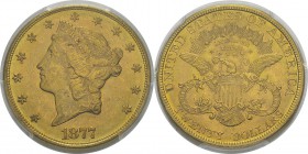 USA
 République fédérale (1789 à nos jours)
 20 dollars or - 1877 Philadelphie.
 Très rare dans cette qualité.
 Superbe à FDC - PCGS MS 62+
 3.00...