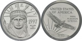 USA
 République fédérale (1789 à nos jours)
 10 dollars platine - 1997 W West Point (New York). 
 Flan Bruni - PCGS PR 69 DEEP CAMEO
 200 / 300...