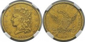 USA
 République fédérale (1789 à nos jours)
 5 dollars or - 1834 Philadelphie.
 Type rare - Léger nettoyage. 
 Superbe - NGC AU Details cleaned
 ...