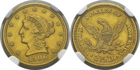 USA
 République fédérale (1789 à nos jours) 
 2,5 dollars or - 1906 Philadelphie.
 Superbe à FDC - NGC MS 62
 200 / 300