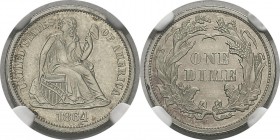 USA
 République fédérale (1789 à nos jours)
 Epreuve sur flan bruni du 10 cents - 1864 Philadelphie.
 Flan Bruni - NGC PF 64
 500 / 700