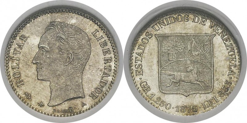 Venezuela
 République (1823 à nos jours)
 5 centavos - 1876 A Paris.
 Type au...