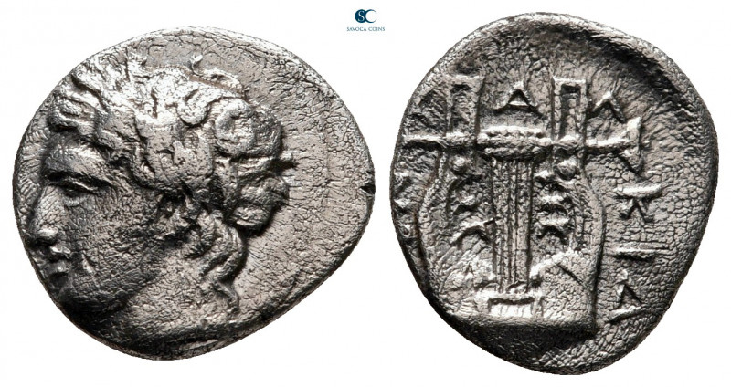 Macedon. Chalkidian League. Olynthos circa 383-365 BC. 
Tetrobol AR

15 mm, 2...