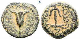 Judaea. Jerusalem. Antiochos VII Sidetes and John Hyrcanus I 132-130 BC. From the Tareq Hani collection. Prutah Æ
