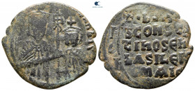 Basil I the Macedonian, with Constantine AD 867-886. Constantinople. Follis or 40 Nummi Æ