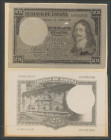 Conjunto de 3 pruebas fotográficas de un billete no emitido de 25 Pesetas, presentando el busto de Carlos I de Inglaterra (incluye la prueba de anvers...