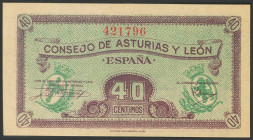 40 Céntimos. 1937. Asturias y León. Sin serie. (Edifil 2017: 395). Apresto original. SC.