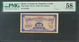 50 Céntimos. 1937. Asturias y León. Sin serie. (Edifil 2017: 396). EBC+. Encapsulado PMG58.