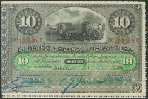 BANCO ESPAÑOL DE LA ISLA DE CUBA. 10 Pesos. 15 de Agosto de 1896. Sobrecarga PLATA. Serie E y fechado con estampilla. (Edifil 2017: 73a). Apresto orig...