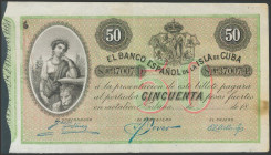 BANCO ESPAÑOL DE LA ISLA DE CUBA. 50 Pesos. 15 de Mayo de 1896. Serie D. (Edifil 2017: 74). MBC+.