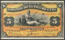 BANCO ESPAÑOL DE LA ISLA DE CUBA. 5 Pesos. 15 de Mayo de 1896. Serie F. Sobrecarga PLATA. (Edifil 2017: 81). Apresto original. SC-.