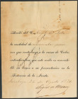 CUBA. Recibo de 50 Pesos, convertible en bonos, emitido el 24 de Agosto de 1870 en Saratoga y firmado por Miguel de Aldama, inscripción "Canjeado el 1...