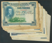 Conjunto de 80 billetes de 100 Pesetas emitidos el 1 de Julio de 1925, sin serie y con diferentes series, algunos con sello estampado en seco, conserv...