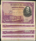 Conjunto de 9 billetes de 50 Pesetas emitidos el 15 de Agosto de 1928, todos con la serie B. (Edifil 2017: 354). BC/RC.
