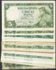 Conjunto de 27 billetes de 5 Pesetas emitidos el 22 de Julio de 1954, todos ellos con serie y diferentes conservaciones medias y bajas. A EXAMINAR.
...