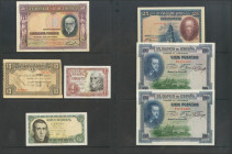 Conjunto de 7 billetes del Banco Español, de diferentes emisiones y en diversas calidades. A EXAMINAR.