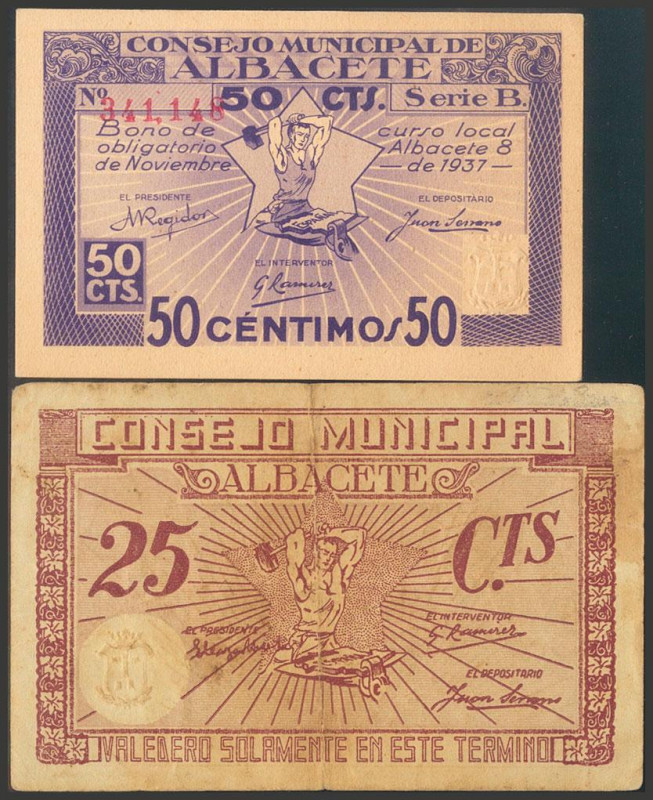 ALBACETE. 25 Céntimos y 50 Céntimos. 1938. El 50 Céntimos serie B. (González: 13...