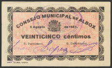 ALBOX (ALMERIA). 25 Céntimos. 5 de Agosto de 1937. (González: 238). SC.