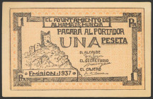 ALHAMA DE MURCIA (MURCIA). 1 Peseta. 1937. Serie E. (González: 496). Inusual. SC-.