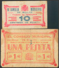 BULLAS (MURCIA). 10 Céntimos y 1 Peseta. (1937ca). El 1 pts serie B. (González: 1316, 1319). Raros. MBC+.