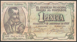 BURRIANA (CASTELLON). 1 Peseta. 1 de Diciembre de 1937. (González: 1337). Inusual. MBC+.