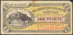 DENIA (ALICANTE). 1 Peseta. 26 de Septiembre de 1936. (González: 2212). BC-.