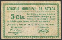 ESTADA (HUESCA). 5 Céntimos. 12 de Agosto de 1937. (González: 2348). Inusual. MBC.
