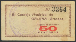 GALERA (GRANADA). 50 Céntimos. 17 de Octubre de 1937. (González: 2597). Muy raro. MBC+.