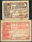 GELSA (ZARAGOZA). 5 Céntimos y 25 Céntimos. 14 de Octubre de 1937. (González: 2638, 2639). Inusuales. MBC.