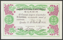 GUADIX (GRANADA). 25 Céntimos. 15 de Enero de 1938. (González: 2770). SC.