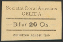 GELIDA (BARCELONA). Vale de 20 Céntimos, para el juego de billar. Societat Coral Artesans de Gelida. EBC+.