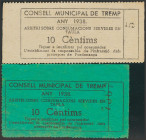 Conjunto de 2 vales de 10 Céntimos emitidos en 1938 en Tremp (Lérida) sobre el mantenimiento del Servicio Público. EBC+.