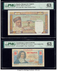Algeria Banque de l'Algerie 100 Francs 20.6.1945 Pick 85 PMG Choice Uncirculated 63; Guadeloupe Caisse Centrale de la France d'Outre-Mer 10 Francs ND ...