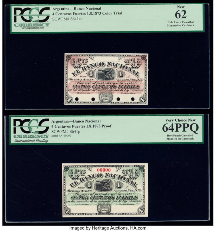Argentina Banco Nacional 4 Centavos Fuertes 1.8.1873 Pick S641ct; S641p Color Tr...