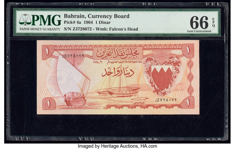 Bahrain Currency Board 1 Dinar 1964 Pick 4a PMG Gem Uncirculated 66 EPQ. 

HID09...
