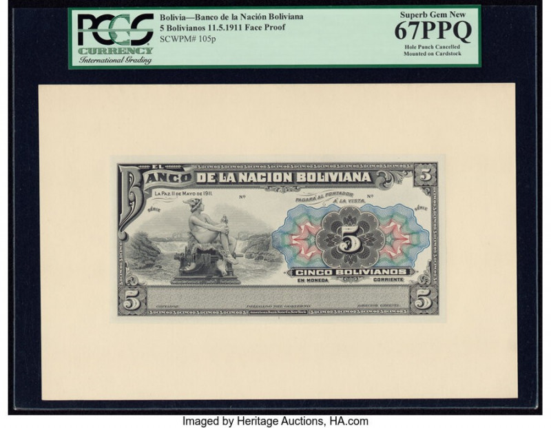 Bolivia Banco de la Nacion Boliviana 5 Bolivianos 11.5.1911 Pick 105p Front and ...