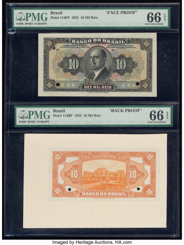 Brazil Banco do Brasil 10 Mil Reis 1923 Pick 114fp; 114bp Front and Back Proof P...