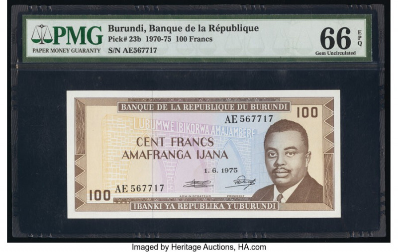 Burundi Banque de la Republique du Burundi 100 Francs 1.6.1975 Pick 23b PMG Gem ...