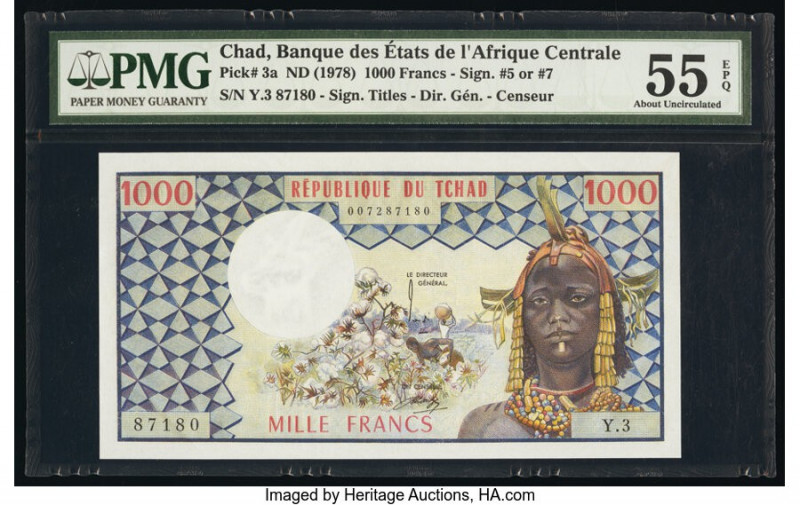 Chad Banque Des Etats De L'Afrique Centrale 1000 Francs ND (1978) Pick 3a PMG Ab...