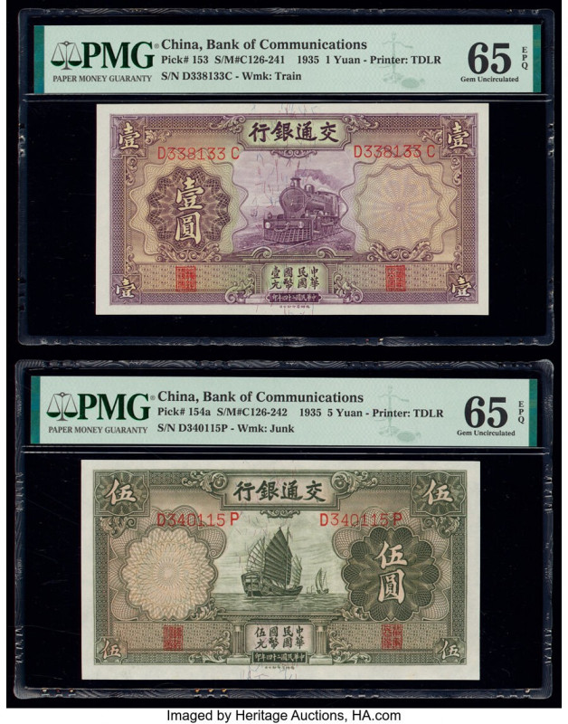 China Bank of Communications 1; 5; 10 (2) Yuan 1935 (3); 1941 Pick 153; 154a; 15...