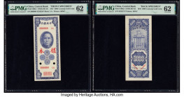 China Central Bank of China 5000 Customs Gold Units 1948 Pick 360s1; 360s2 Front and Back Specimen PMG Uncirculated 62 (2). Previous mounting on both ...