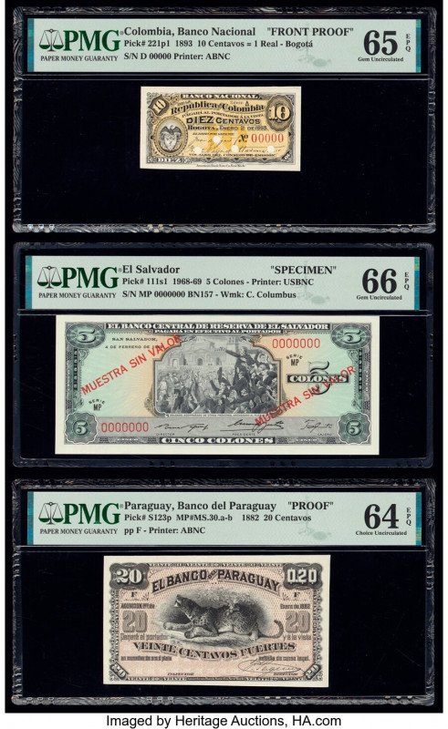 Colombia, El Salvador and Paraguay Group of 3 Graded Examples PMG Gem Uncirculat...