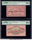 Estonia Exchange Note 10 Marka 1922 Pick 53as1; 53as2 Front and Back Specimen PMG Gem Uncirculated 66 EPQ (2). Red Proov overprints are visible on bot...