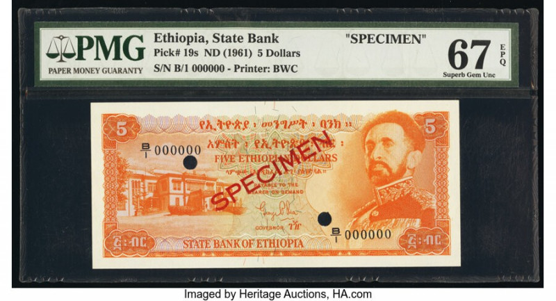 Ethiopia State Bank of Ethiopia 5 Dollars ND (1961) Pick 19s Specimen PMG Superb...