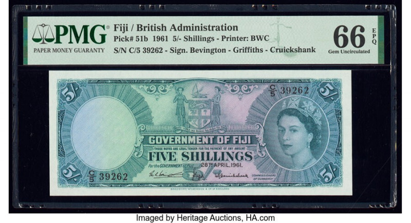 Fiji Government of Fiji 5 Shillings 28.4.1961 Pick 51b PMG Gem Uncirculated 66 E...