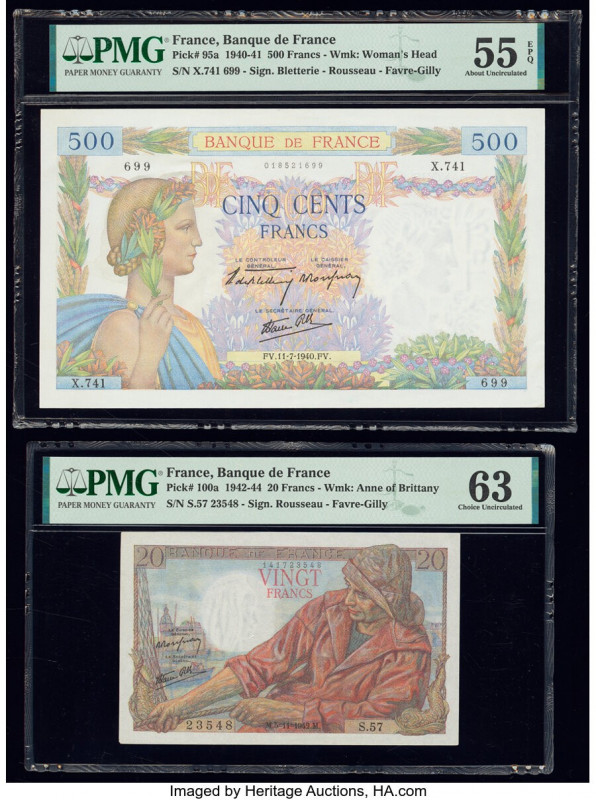 France Group of 4 Graded Examples PMG Choice Uncirculated 63; Choice About Unc 5...
