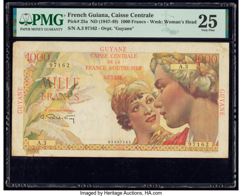 French Guiana Caisse Centrale de la France Libre 1000 Francs ND (1947-49) Pick 2...