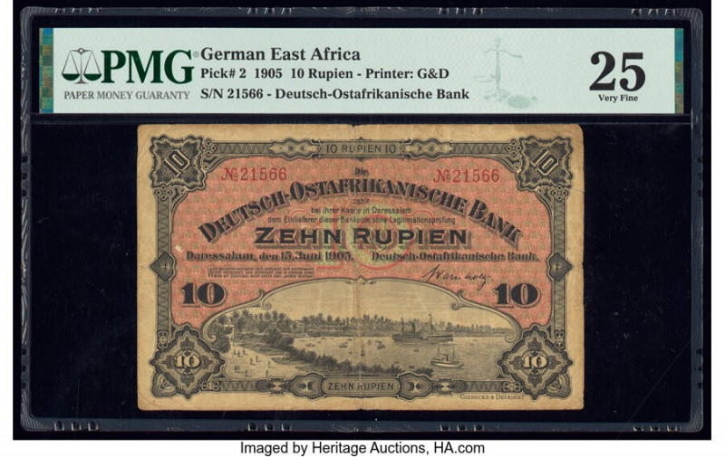 German East Africa Deutsch-Ostafrikanische Bank 10 Rupien 15.6.1905 Pick 2 PMG V...